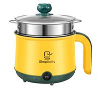 Electric Hot Pot, 1.8L Ramen Noodles Cooker, 2 Gear Mini Hot Pot Cooker, Dry Protection, College Dorm Room Essentials, Heating Boil Rapid, for Ramen Soup Porridge Pasta Egg (Yellow with Steam Rack)