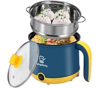 Electric Hot Pot, 1.8L Ramen Noodles Cooker, 2 Gear Mini Hot Pot Cooker, Dry Protection, College Dorm Room Essentials, Heating Boil Rapid, for Ramen Soup Porridge Pasta Egg (Blue with Steam Rack)
