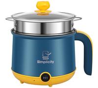 Electric Hot Pot Cooker Multifunctional Portable Non Stick Mini Cooker with Steam Rack 2 Gear Rapid Heating Boil Simmer Dry Protection for Ramen Noodles Soup Home Travel Gifts(Blue double layer)