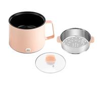 Electric Hot Pot Mini Cooker 1.7L, with Steamer Stainless Steel Pot Dual Layer for Soup Noodles Porridge Dumplings Home Dorm Use Pink UK Plug