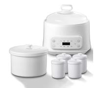 Electric Hot Pot, Multi-Function Stew Cooker with 4 Small Ceramic Liners and 3L Large Liner, 24-Hour Timer, 8 Digital Functions for Stew, Ramen, Pasta, Soup