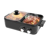 Electric Hot Pot with Grill, 2 In 1 Hot Pot BBQ Grill Multifunction Nonstick Shabu with Separate Dual Temperature Control, 1200-1500W, 220V, Hotpot Suitable for Steaks, BBQ, Shellfish, Pasta