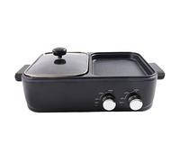 Electric Hot Pot with Grill, 2 In 1 Multifunction Nonstick Griddle and Hot Pot, Indoor Barbecue Grill with Hotpot for Steak, Shabu Shabu, Korean BBQ, Separate Dual Temperature Control - Black