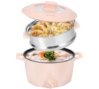 Electric Hot Pot with Stainless Steel Steamer 2L Non-Stick Mini Electric Hot Pot, 2 Gear Rapid Noodles Cooker Electric Pot Multi-Function Hot Pot Cooker for Stir Fry Raman Soup Noodles Steak (Pink)