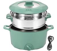Electric Hot Pot with Stainless Steel Steamer, 2L Non-Stick Mini Electric Hot Pot, Portable 2 Gear Rapid Noodles Cooker,Multi-Function Hot Pot Cooker for Pasta Ramen Noodles (Green-Large)
