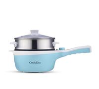 Electric Hot Pot with Steamer - 1.8L Multi-Functional Cooker, Non-Stick, Adjustable Temperature, Portable & Compact for Easy Cooking, Boiling, Simmering & Frying - Ideal for Home, Dorm & Travel (Blue)