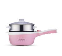Electric Hot Pot with Steamer - 1.8L Multi-Functional Cooker, Non-Stick, Adjustable Temperature, Portable & Compact for Easy Cooking, Boiling, Simmering & Frying - Ideal for Home, Dorm & Travel (Pink)