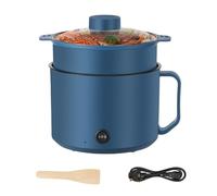 Electric Hot Pot with Steamer and Wooden Shovel, 1.8L Non Stick Ramen Cooker, 2 Gear Rapid Noodles Cooker with Overheat Boil Dry Protection for Pasta Dumpling Soup Steak(Dark Blue)