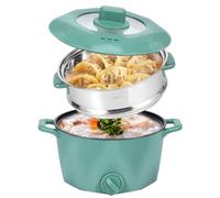 Electric Hot Pot with Steamer Rack 2L Portable Cooker 2 Gear Rapid Noodles Cooker Travel Non-Stick Electric Pot for Stir Fry Raman Soup Noodles Steak Porridge(Green)