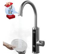 Electric Hot Water Tap with Universal Nozzle, Instant Heating Faucet for Kitchen, Stainless Steel Water Heater Tap Supply Hot and Cold Water Faucet with Digital Display (Silver)