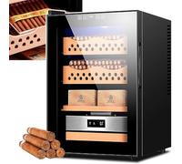 Electric Humidor, 60W Refrigerated Humidor, Spanish Cedar Shelf Drawer, Led Warm Light Tempered Glass Door, Temperature (11-18°C) / Humidity (60-80%) Adjustable 50L(A)