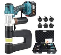 Electric Hydraulic Hole Puncher for Metal, Iron, Stainless Steel Sheets - Includes 2 Batteries and 6 Molds (16-32mm), 150mm Throat Depth