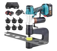 Electric Hydraulic Hole Puncher for Metal, Punching Machine with 2 Batteries, 6 Molds (16-32mm), 150mm Throat Depth, for Iron, Stainless Steel Sheets
