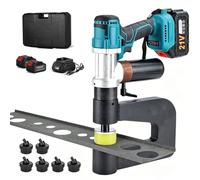 Electric Hydraulic Hole Puncher with 2 Batteries, 16-50mm Punching Tool, High Precision for Steel, Aluminum, Stainless Sheet Metal, Includes 6cps Punch & Die Set