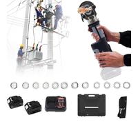 Electric Hydraulic Tool Kit, Cordless Cable Crimper & Crimping Set with 12 Dies, 2 Batteries, for 10-300mm2 Cable Lugs & Wires (Grey)