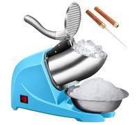 Electric Ice Shaver Snow Cone Maker Prevent Splash Stainless Steel 4 Blade Machine, 200lbs/hr with Ice Pick for Home and Commercial Use (Blue)