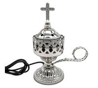 Electric Incense Burner, Frankincense Charcoal Incense Stand, Bakhoor Incense Burner Holder, Ideal for Aromatherapy, Yoga and Spa, Home and Christian Church Censer (Silver)