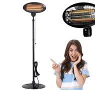 Electric Infrared Outdoor Patio Heater - 2000W Free-Standing Garden Heater with 3 Heat Settings, Adjustable Height, Weatherproof - Portable Heater for Balcony, BBQ, Terrace, Gazebo - Black