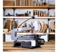Electric Jig Saw, 150W Variable Speed Scroll Saw with Work Light, Large Tilting Working Table, Integrated Dust Port, Low Noise, Includes 20 Blades