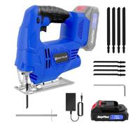 Electric Jigsaw Tool, 800W Power Jig Saws with 1500mAh Battery and Charger，3000SPM Jigsaw with LED，Angle Cut ± 45 °，with 8 PCS Sawblades for Wood Metal Working & DIY