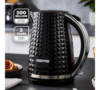 GEEPAS 1.7L Cordless Electric Kettle | Textured Kettle with 360° Rotational Base & Concealed Heating | Auto Shut Off Boil Dry Sensor | Space Saving Cord Storage and LED Indicator | 2200W Argyle Black