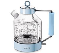 Electric Kettle, ASCOT Glass Electric Tea Kettle 1.5L 1500W Retro Tea Heater & Hot Water Boiler, No Plastic, BPA-Free, Cordless, with Auto Shut-Off and Boil-Dry Protection (Blue)