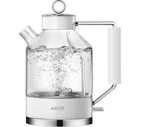 Electric Kettle, ASCOT Glass Electric Tea Kettle 1.5L 2200W Tea Heater & Hot Water Boiler, Borosilicate Glass, BPA-Free, Auto Shut-Off, Boil-Dry Protection White