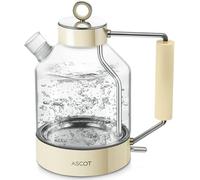 Electric Kettle, ASCOT Glass Electric Tea Kettle 1.5L 2200W Tea Heater & Hot Water Boiler, Borosilicate Glass, BPA-Free, Auto Shut-Off, Boil-Dry Protection (Cream)