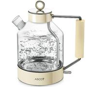 Electric Kettle, ASCOT Glass Electric Tea Kettle 1.5L 2200W Tea Heater & Hot Water Boiler, Borosilicate Glass, BPA-Free, Auto Shut-Off, Boil-Dry Protection (Cream)