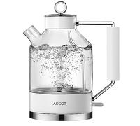 Electric Kettle, ASCOT Glass Electric Tea Kettle 1.5L 2200W Tea Heater & Hot Water Boiler, Borosilicate Glass, BPA-Free, Auto Shut-Off, Boil-Dry Protection White