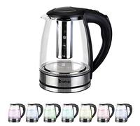 Electric Kettle Glass, Fast Boil Quiet, 2000W 1.8L with LED Light, Stainless Steel Filter, Boil-Dry Protection, Black, BPA Free
