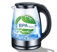 Electric Kettle, Glass Water Kettle with Blue LED, 1.8 Liter Cordless Kettle, Boil-dry Protection, BPA Free, Fast Boil, Auto Shut-Off, Black