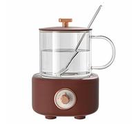 Electric Kettle, Mini HMultifunctional Teapot Milk Boiler Glass Teapot Multifunctional Mute The Sound Thick Die-Cast Aluminum Heating Plate Split Cup Body 400Ml(Brown)