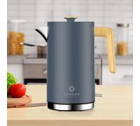 London Boutique Electric Kettle, Stainless Steel kettles Electric, Cordless Fast Boil Electric kettle with Wood Effect, Boil Dry Protection, Anti-Scale Filter, UK Strix Controller,3KW Grey