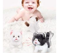 Electric Kitten Plush Toy, Comfortable Cat Plush Toy, Cute for Boys (White&Black)