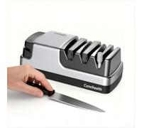 Electric Knife Sharpener 4-in-1 RZ-E006 - Diamond Wheel & Ceramic Rod, Auto-Angle Sensing, Low Noise - for Straight, Serrated, Ceramic Knives & Scissors - UK Kitchen Use by Convihealth