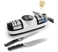 Electric Knife Sharpener, 5 in 1 Knife Sharpening System with 3 Speed Setting, Rechargeable Professional Diamond Knife Sharpener with LED Display for Rough & Fine Sharpening (QD1)