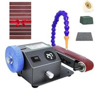 Electric Knife Sharpener Wet Bench Sander, 350W Mini Sharpener with Speed Adjustable, 10 Sanding Belts for Wet & Dry Sharpening and Polishing Scissors