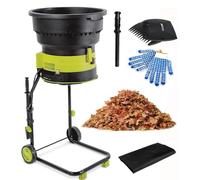 Electric Leaf Mulcher Shredder Chipper, 2500W Garden Crusher with 54cm Feed Hopper, 17:1 Reduction Ratio, Wheels and Collection Bag for Home and Farm Use