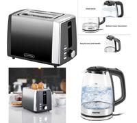 Electric LED Illuminating Glass Jug Kettle Cordless 1.7L 2200W & 2 Slice Toaster
