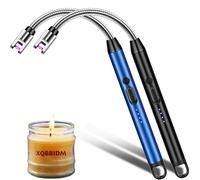 Electric Lighter, 2 Pack of USB Rechargeable Candle Lighter with Flexible Neck, 10.2-inch Arc Lighters With LED Battery Indicator and Safety Switch for Candle, Kitchen,Grill,Camping (Black+Blue)