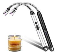 Electric Lighter, 2 Pack of USB Rechargeable Candle Lighter with Flexible Neck, 10.2-inch Arc Lighters With LED Battery Indicator and Safety Switch for Candle, Kitchen,Grill,Camping (Black+Silver)