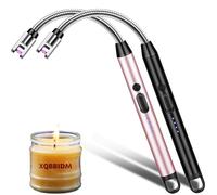 Electric Lighter, 2 Pack of USB Rechargeable Candle Lighter with Flexible Neck, 10.2-inch Arc Lighters With LED Battery Indicator and Safety Switch for Candle, Kitchen,Grill,Camping (Black+Rose Gold)
