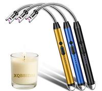 Electric Lighter, 3 Pack of USB Rechargeable Candle Lighter with Hook, 10.2-inch Flexible Neck Arc Lighters with LED Battery Indicator and Safety Lock for Candle BBQ Kitchen Camping(3 Color-C)