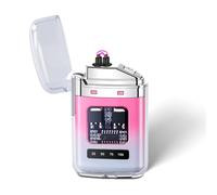 Electric Lighter, Electric Lighter Windproof Type-C Rechargeable, Dual Arc Design Ligh-ter,Featuring Transparent Shell and LED Display, Compact and Easy to Carry, High-value Gift (Pink-white)