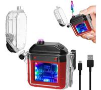 Electric Lighter Rechargeable Lighters Waterproof Windproof Flameless Fire Lighter Cigarette lighter with Battery Indicator and USB C Rechargeable for Outdoor Hiking Survival Equipment (Red)