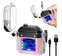 Electric Lighter Rechargeable Lighters Waterproof Windproof Flameless Fire Lighter Cigarette lighter with Battery Indicator and USB C Rechargeable for Outdoor Hiking Survival Equipment (Pink)