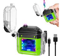 Electric Lighter Rechargeable Lighters Waterproof Windproof Flameless Fire Lighter Cigarette lighter with Battery Indicator and USB C Rechargeable for Outdoor Hiking Survival Equipment (Green)