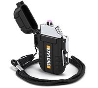 Electric Lighter Rechargeable USB C, Electronic Plasma Arc Lighter Waterproof and Windproof Weatherproof for Camping Hiking Survival, Portable Black Lighters Gifts for Men