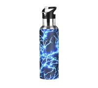 Electric Lightning Blue Insulated Water Bottle Stainless Steel Kids Sport Thermos Jug with Straw Lid Blue Electric Lightning Water Flask Leakproof Thermos Bottle for Bike Running Walking Outdoor 20 O